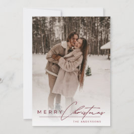 Stylish Script Elegant Photo Red Merry Christmas  シーズンカード