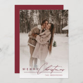 Stylish Script Elegant Photo Red Merry Christmas シーズンカード (正面/裏面)