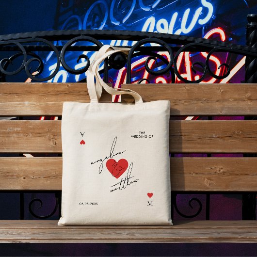 Stylish Script Heart Casino Vegas Wedding Favor トートバッグ