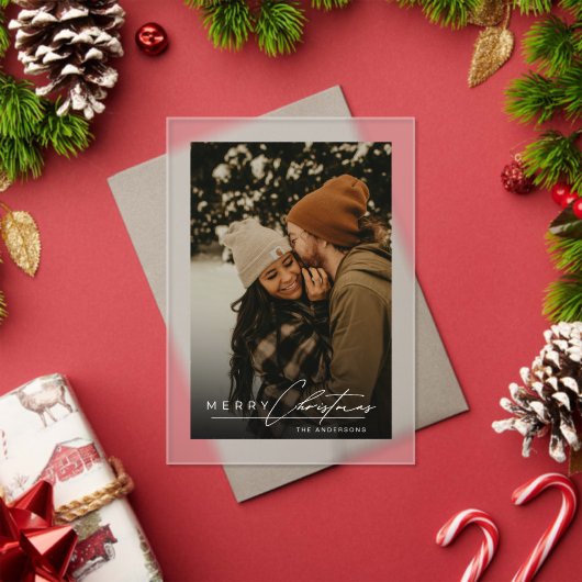 Stylish Script Minimalist 1 Photo Christmas Card アクリル招待状 (インサイチュ (クリスマス))
