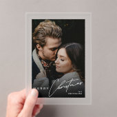 Stylish Script Minimalist 1 Photo Christmas Card アクリル招待状 (インサイチュ (ポータブル))