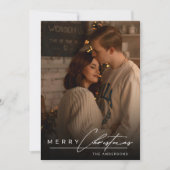 Stylish Script Minimalist 1 Photo Merry Christmas シーズンカード (正面)
