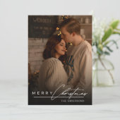 Stylish Script Minimalist 1 Photo Merry Christmas シーズンカード (スタンド正面)