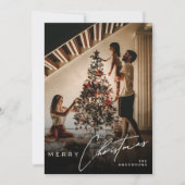 Stylish Script Minimalist 1 Photo Merry Christmas シーズンカード (正面)