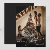 Stylish Script Minimalist 1 Photo Merry Christmas シーズンカード (正面/裏面)