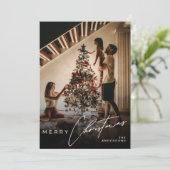 Stylish Script Minimalist 1 Photo Merry Christmas シーズンカード (スタンド正面)