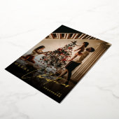 Stylish Script Minimalist 1 Photo Red Christmas 箔シーズンカード (回転した状態)