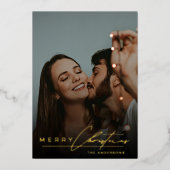 Stylish Script Minimalist 1 Photo Red Christmas 箔シーズンカード (正面)