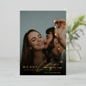 Stylish Script Minimalist 1 Photo Red Christmas 箔シーズンカード (立ち正面)