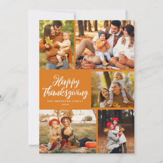 Stylish script orange thanksgiving photo シーズンカード