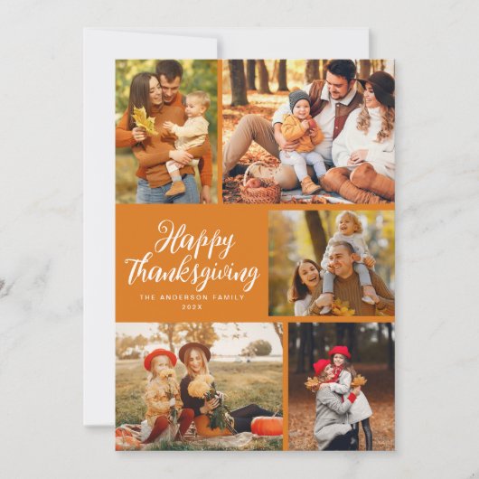 Stylish script orange thanksgiving photo シーズンカード (正面)