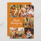 Stylish script orange thanksgiving photo シーズンカード (正面/裏面)