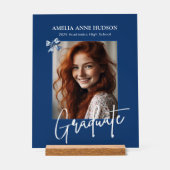 Stylish Script Photo Blue Graduation 2026 アクリルサイン (正面)