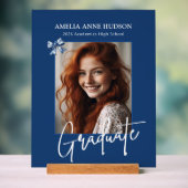 Stylish Script Photo Blue Graduation 2026 アクリルサイン (ニュートラル)