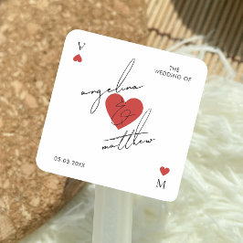 Stylish Script Playing Card Casino Vegas Wedding スクエアシール
