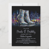 Stylish Sequin Boots and Bubbly Bridal Shower 招待状 (正面)