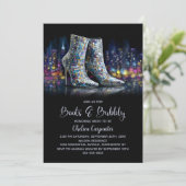 Stylish Sequin Boots and Bubbly Bridal Shower 招待状 (スタンド正面)