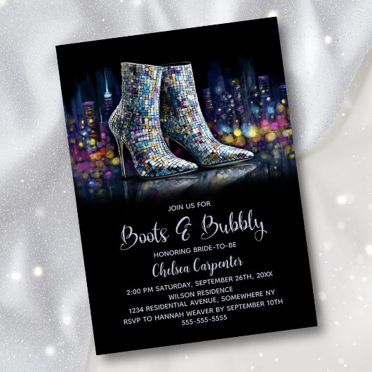 Stylish Sequin Boots and Bubbly Bridal Shower 招待状