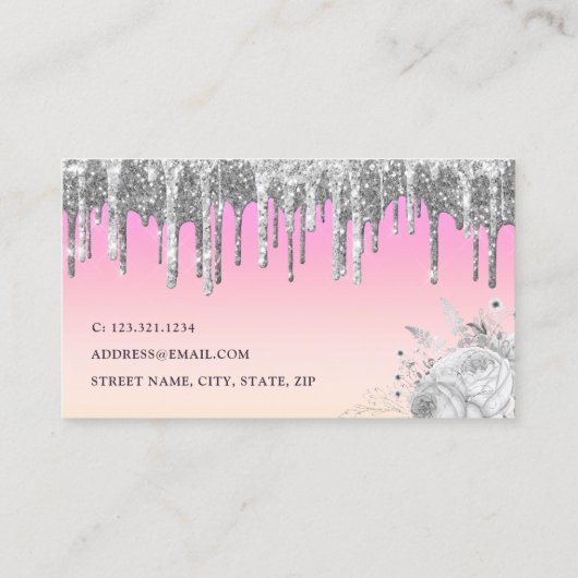 Stylish silver floral glitter drips makeup & hair 名刺 (裏面)