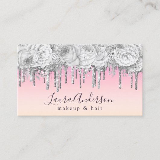 Stylish silver floral glitter drips makeup & hair 名刺 (正面)