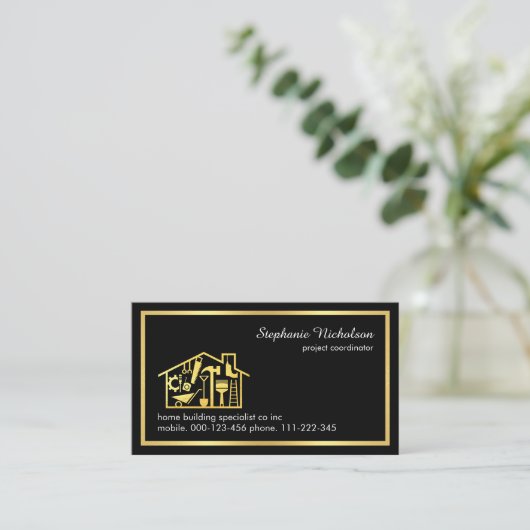 Stylish Simple Gold Handyman Tools Frame 名刺 (スタンド正面)