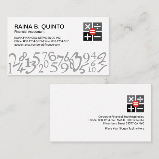 Stylish Simple Numbers Accountant 名刺 (正面/裏面)