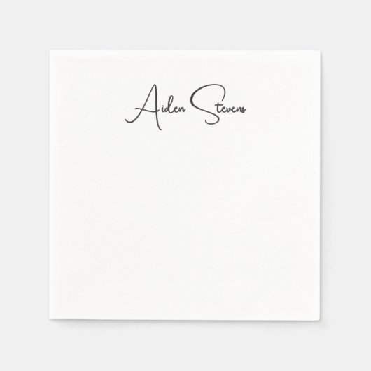 Stylish Simple Plain Black & White Minimalist Name スタンダードカクテルナプキン (正面)
