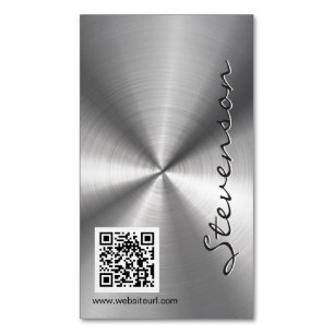 Stylish Sliver Radial Metallic Look with QR Code マグネット名刺