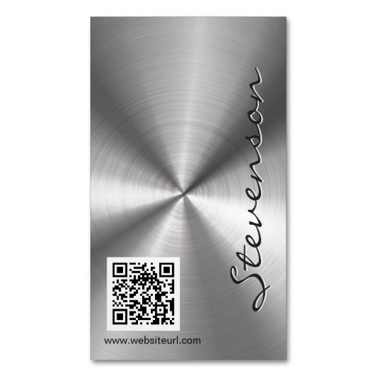Stylish Sliver Radial Metallic Look with QR Code マグネット名刺 (正面縦)