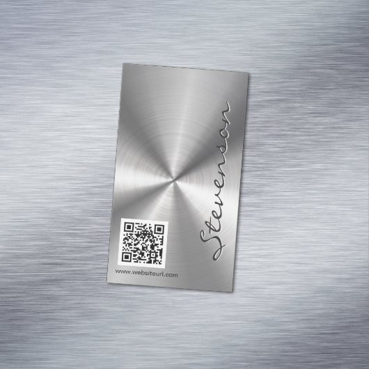 Stylish Sliver Radial Metallic Look with QR Code マグネット名刺 (インサイチュ)
