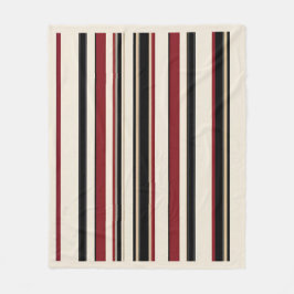 Stylish Striped Black Red Cream フリースブランケット
