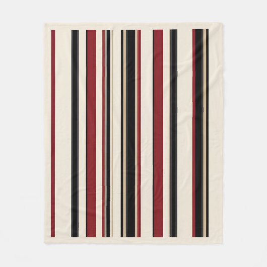 Stylish Striped Black Red Cream フリースブランケット (正面)