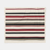 Stylish Striped Black Red Cream フリースブランケット (正面(横))