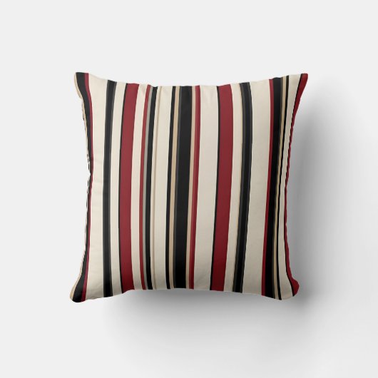 Stylish Striped Black Red Cream Throw Cushion クッション (裏面)
