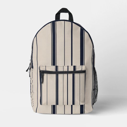 Stylish Striped Blue and Cream Backpack プリントバックパック (正面)