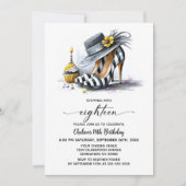 Stylish Striped High Heel Shoes 18th Birthday 招待状 (正面)