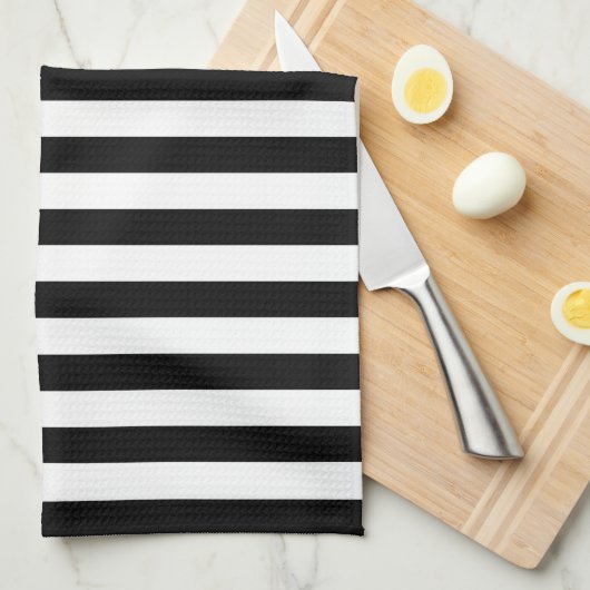 Stylish Striped White and Black Kitchen Towel キッチンタオル (四つ折り)