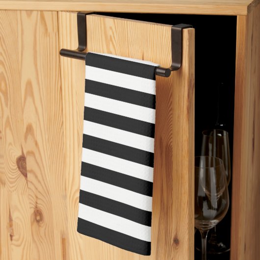 Stylish Striped White and Black Kitchen Towel キッチンタオル (三つ折り)