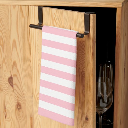 Stylish Striped White and Soft Pink Kitchen Towel キッチンタオル (三つ折り)
