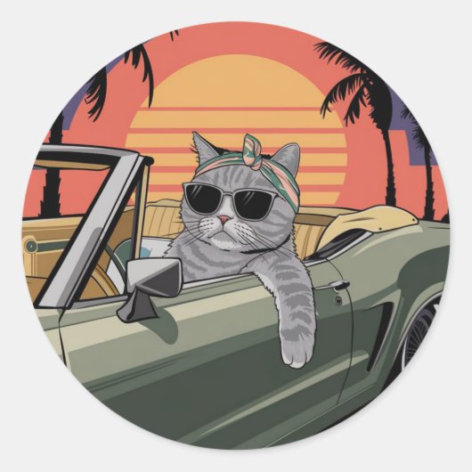 Stylish Sunset Cat ラウンドシール (正面)