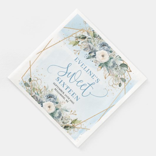 Stylish Sweet 16th Dusty Blue Floral Party Napkins (コーナー)