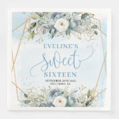 Stylish Sweet 16th Dusty Blue Floral Party Napkins (正面)