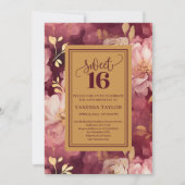 Stylish Sweet Sixteen Marsala Blush Gold Invite 招待状 (正面)