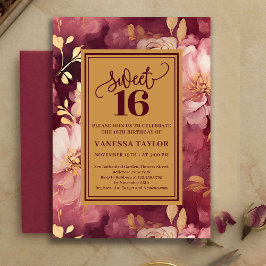 Stylish Sweet Sixteen Marsala Blush Gold Invite 招待状