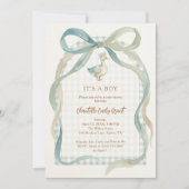 Stylish Sweet Teal Bow Goose Baby Shower TMF26 招待状 (正面)