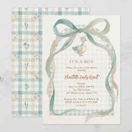 Stylish Sweet Teal Bow Goose Baby Shower TMF26 招待状