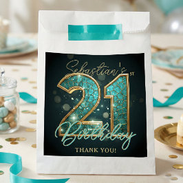 Stylish Teal Gold Mosaic Geometric 21st Birthday フェイバーバッグ