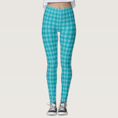 Stylish teal plaid geometric patterned レギンス (正面)