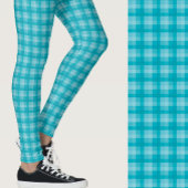Stylish teal plaid geometric patterned レギンス
