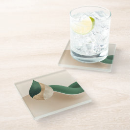 Stylish Teardrop Wave Beige and Green  ガラスコースター